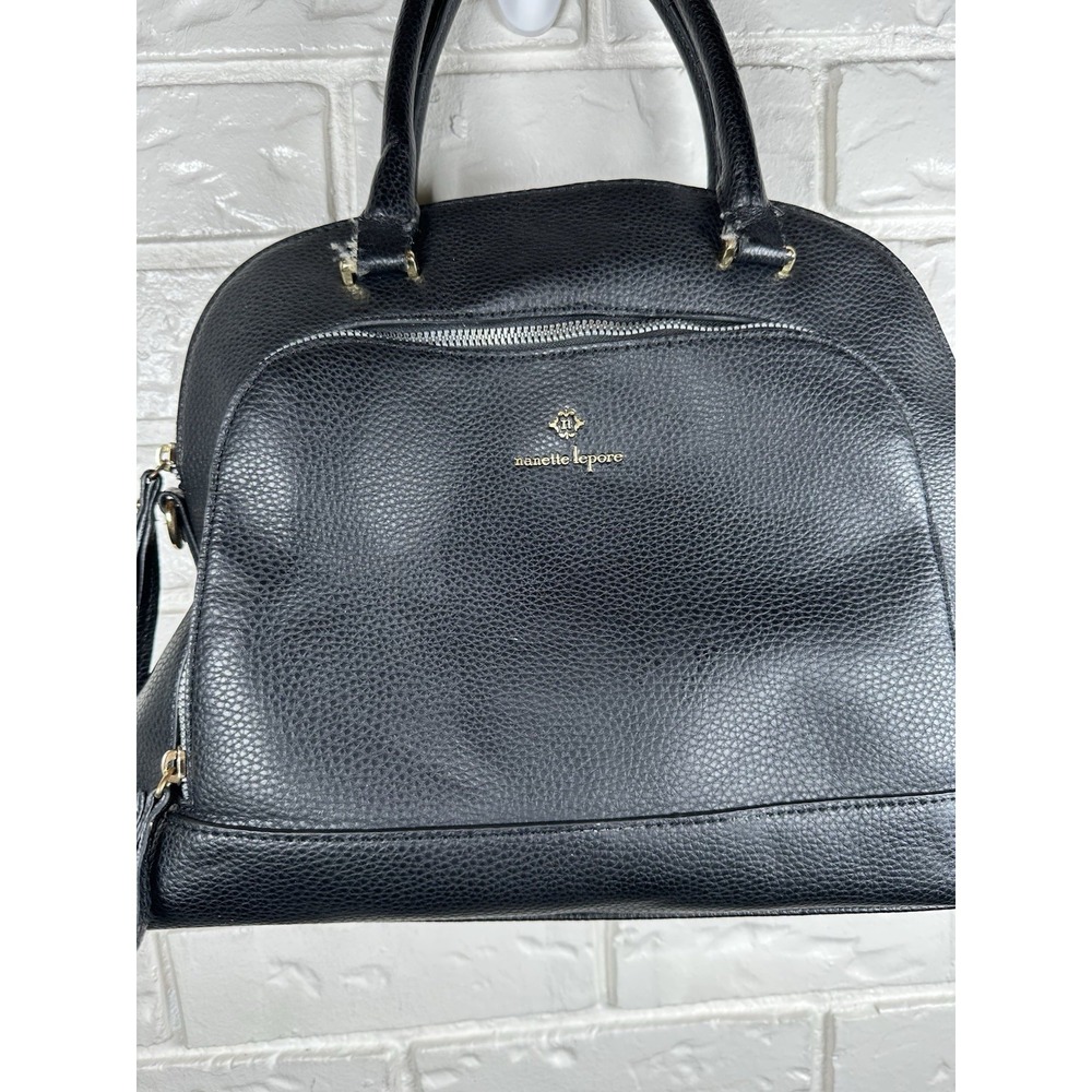 Nanette Lepore Black Pebbled Faux Leather Dome Satchel Bag Gold Hardware Y2K - Picture 2 of 8